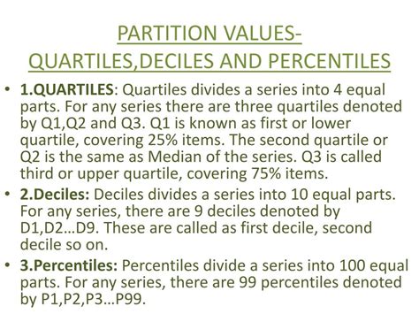 quartile percentile decile|Partition Value .